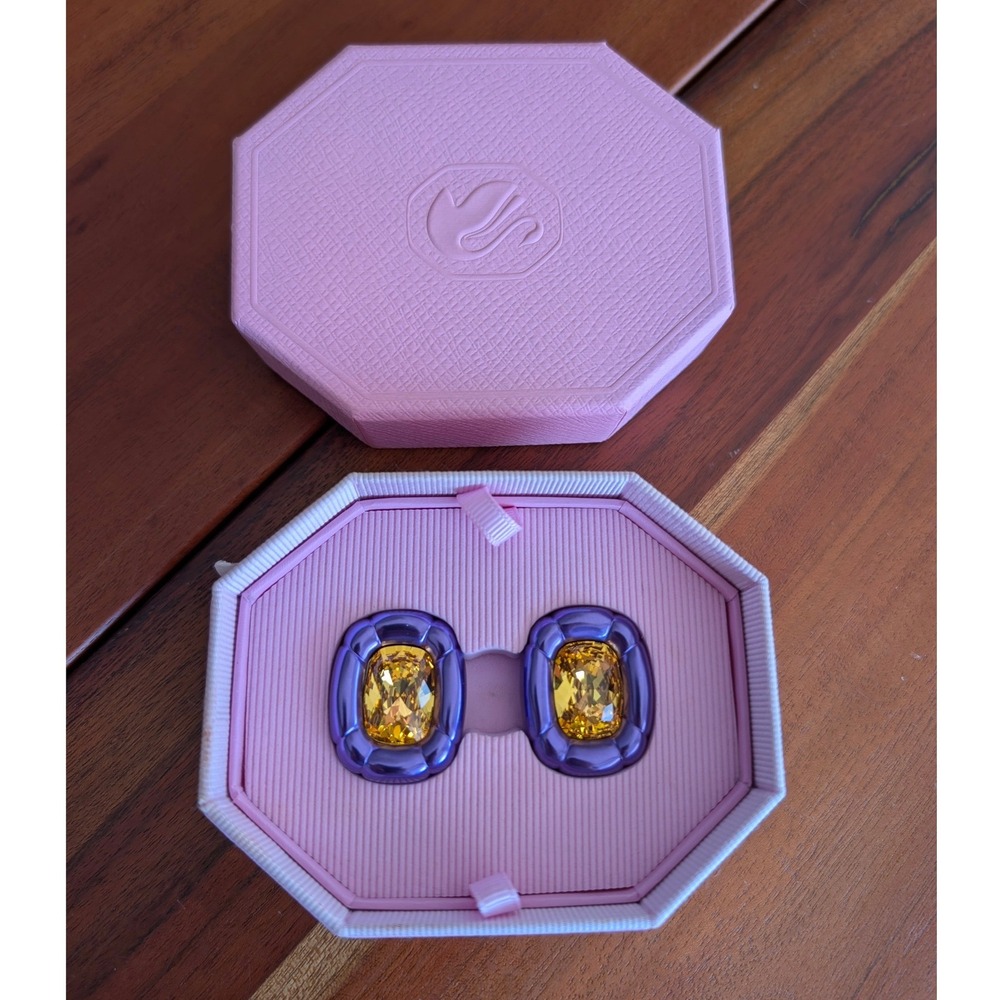 Swarovski Dulcis Purple and Yellow Crystal Clip On Earrings - Picture 3 of 7